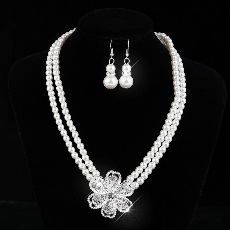 Accessories Bridal Sweater Necklace Kit Diamond Faux Pearl Necklace Earrings Bracelet Kit