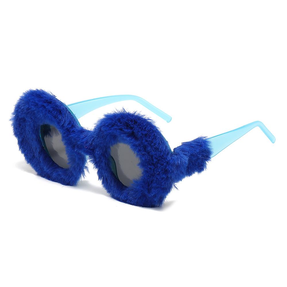New Arrival Round Plush Sunglasses For Women Party Vintage Oversized Decorative Glasses Winter Thermal Fluffy Eyewear Uv400