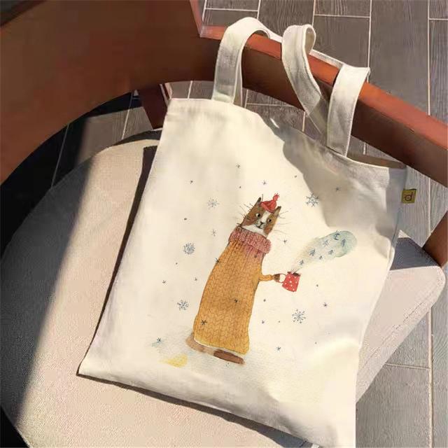 

Kawaii женские повседневные сумки-шопперы, простота, большая вместимость, женская хлопковая сумка, холщовая сумка-тоут, сумки для покупок, тканевые ручные сумки для девочек-кошок 34*42cm