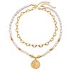 Luxury Multi-layer Faux Pearl Beaded Necklace with Human Head Pendant