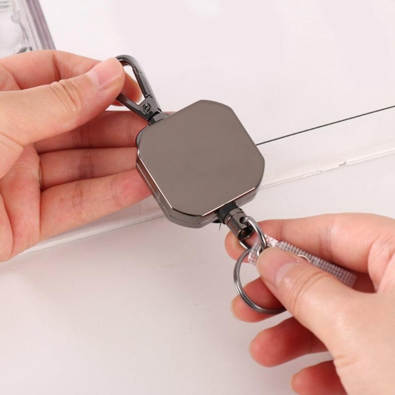 AntiCorrosion Alloy Keychain Retractable Square Hook Carabiner Badges Holder for Easy Item Retrieval in Work Travel Home