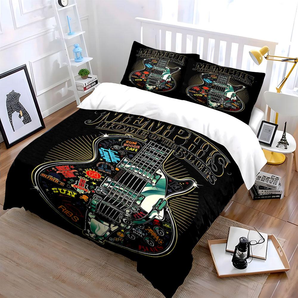 Stylized Guitar with Text. Bedding Sets Duvet Cover Sets Duvet Covers Pillowcases(1 * Duvet Cover 2 * Pillowcases Without Duvet Insert)