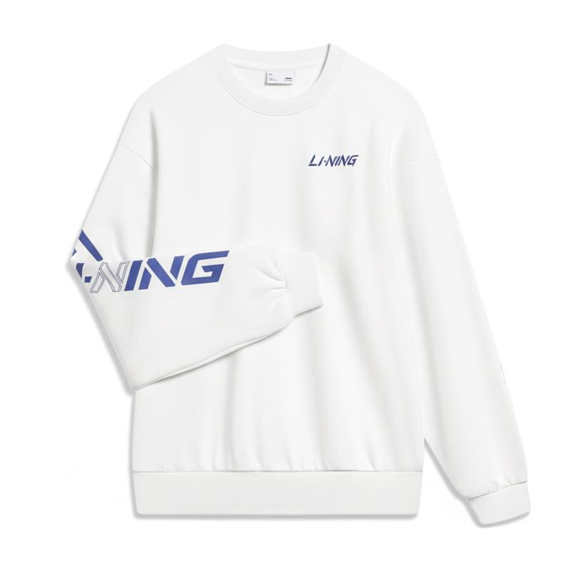 Li-Ning Série ze života na kampusu Bílá mikina s kulatým výstřihem a logem Pohodlná, šetrná k pokožce Unisex mikina AWCVD45-1
