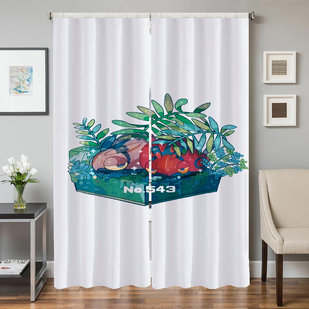 Home Interior Kitchen Curtains for Living Room 2 Pieces Blackout Curtains Door Curtain Pokemon Partition Bedroom Decoration