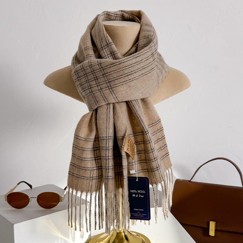 Wool Scarf For Women Fashion Winter Vintage Preppy Style Plaid Scarves Wraps Pashmina Foulard Bufanda Shawl Christmas Gift