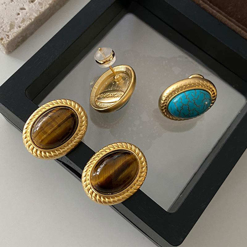 Geometriske ovale øredobber med stift, vridd kantdesign, premium følelse øredobber, middelalderske vintage franske retro øredobber