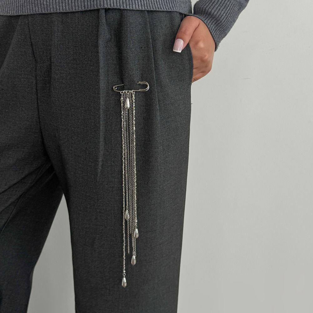 Water Droplet Fringe Tassel Chain Brooch Alloy Bead Fixed Ornament New Clothing Tie Pin  Men