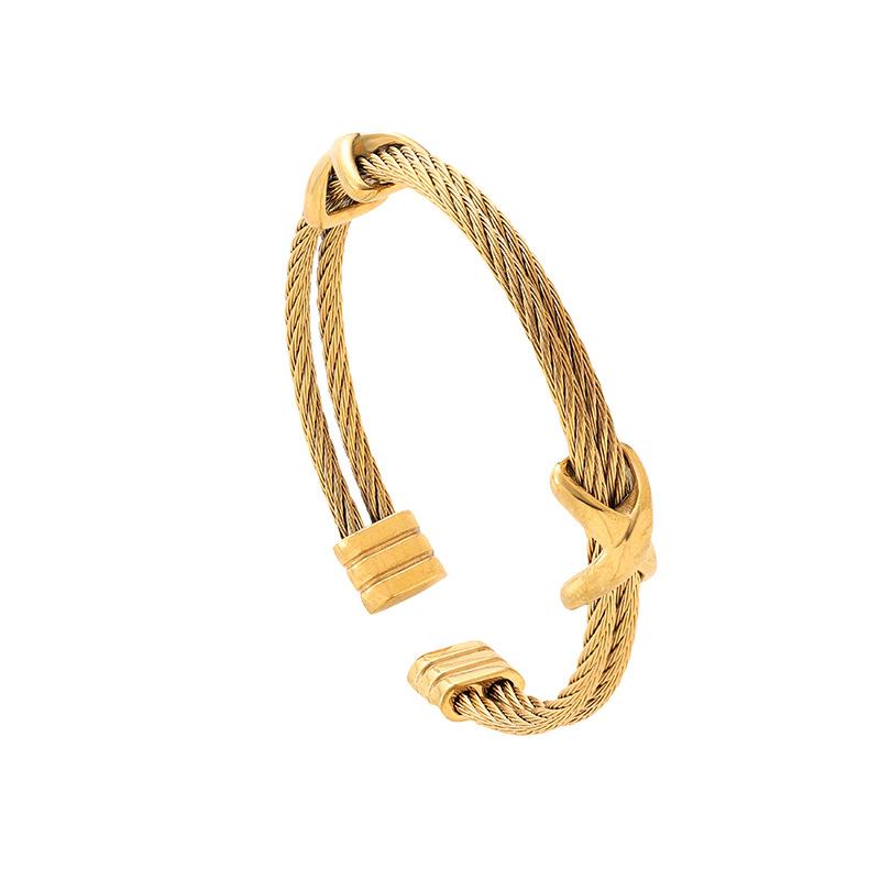 Titanium steel couple bracelet - steel wire double rope punk bangle 18K золотой