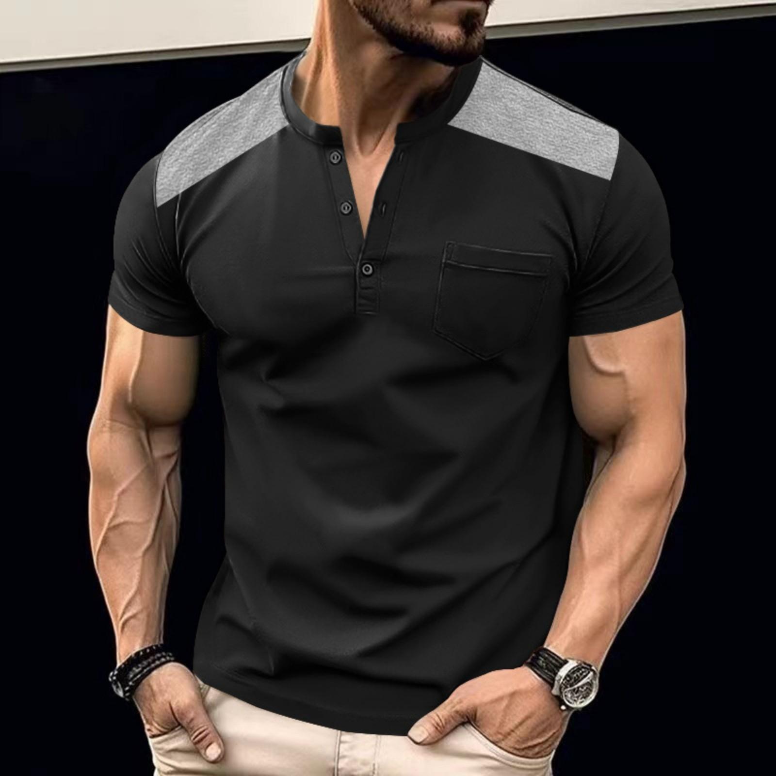 

Men s Heavy Button Matching Short Sleeve Top XL чёрный
