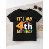 European Sizes Children Boy's 4th Birthday T-Shirt- Soft Round Neck Short Sleeve, Fun Balloon and Ribbon Print "This Is My 4th Birthday" Letter Design