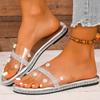 Fashion Large Pearl Shiny Crystal Flats Women 2025 Summer Comfort Light PVC Flat Slippers Woman Plus Size Soft Sole Non Slip Beach Shoes
