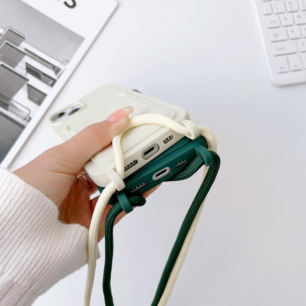 Liquid Silicone Phone Case for iPhone 15 Card Slot Anti-Scratch Cover with Strap