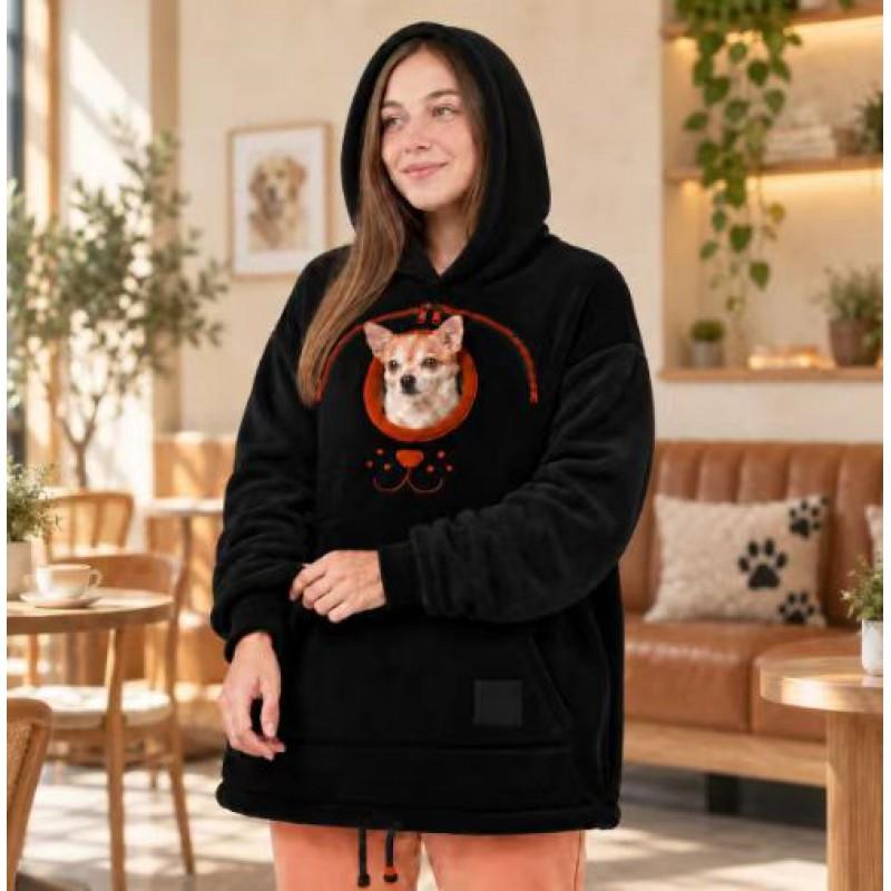 Unisex Oversized Hooded Sweatshirt With Pet Carrier Pocket Cats Dogs Comfortable Casual Wear