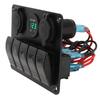 Switch Panel DC 12 to 24V 5 Gang Aluminum Alloy IP65 Water Resistant Prewired Rocker Switch Panel with Dual USB Cigar