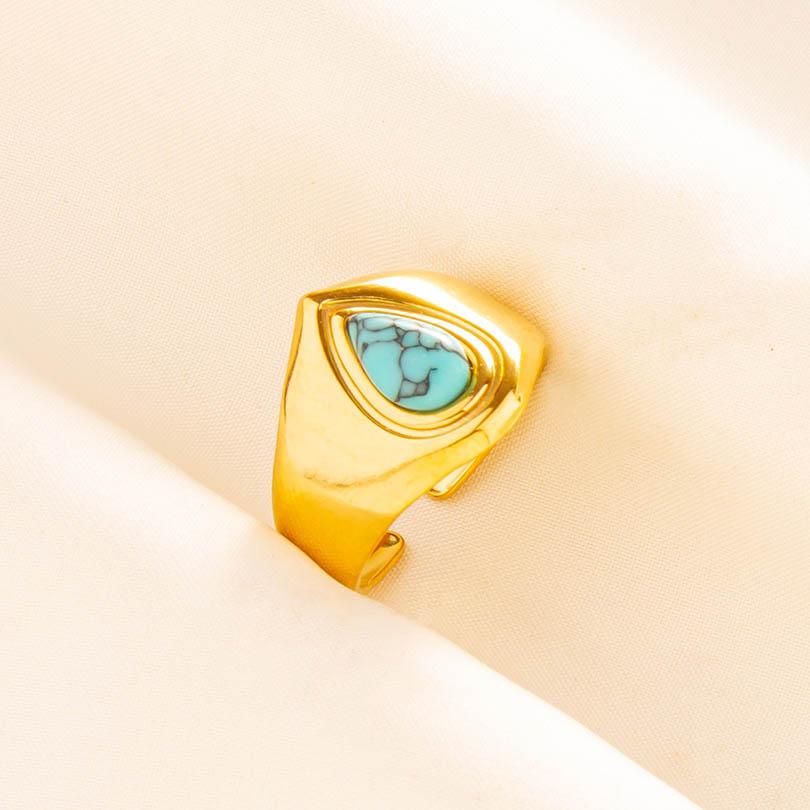 Turquoise Finger Jewelry Long Oval Sun Heart Water Drop Stainless Steel Rings For Women Men Accessories Gold Plated Open Anillos