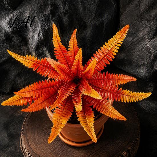 Mixed Match Floral Displays Artificial Fall Fern Plants 18 Heads Autumn Orange Fake Persian Vibrant Flower Arrangements Greenery Bushes Faux Leaves