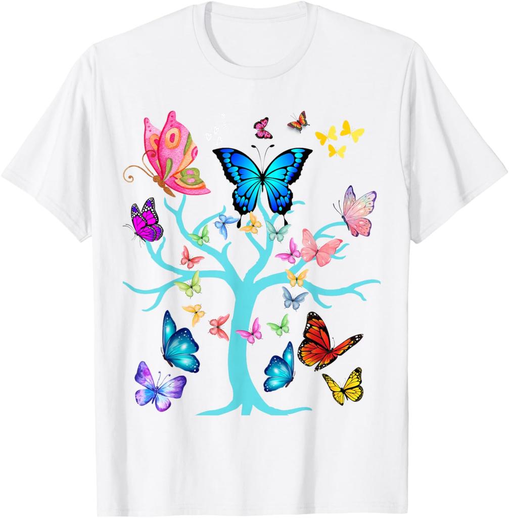 Butterfly Tree of Life Graphic Print Men Women Casual Short Sleeve T-Shirt Trip Casual Tee