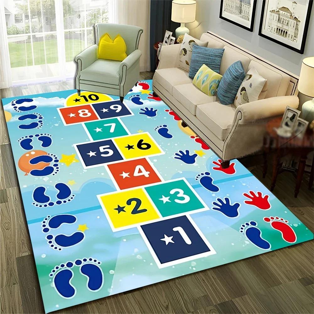 Hopscotch Child Digital Games Boy Girls Carpet Rug for Home Living Room Bedroom Sofa Doormat Decor,Non-slip Floor Mat