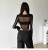 Women's Sheer Mesh Long-sleeve Bodysuit