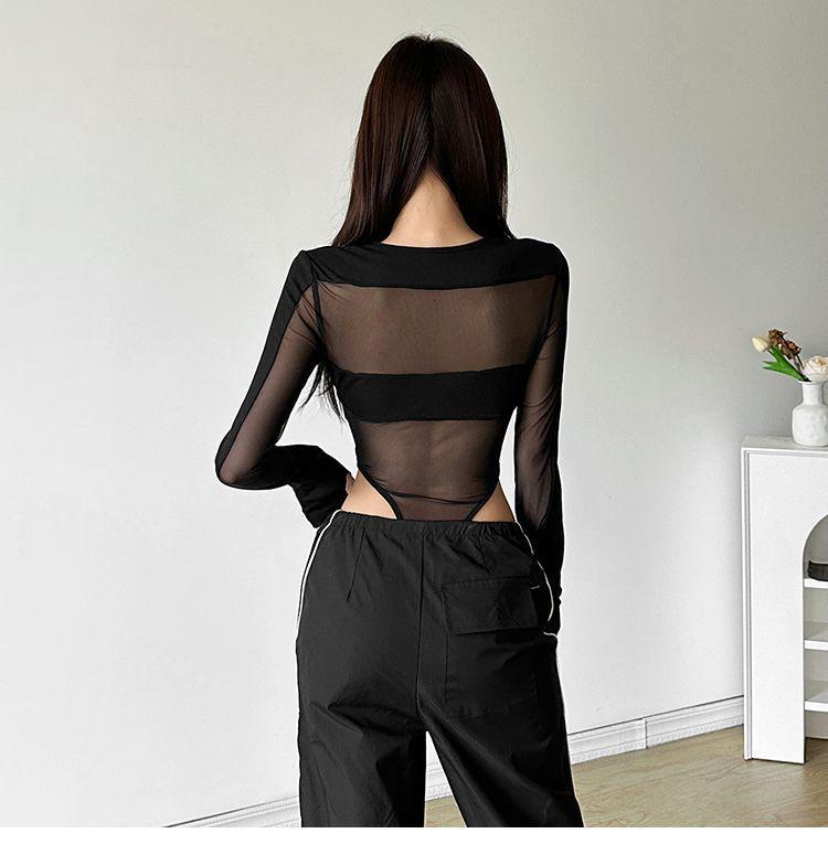 Women's Sheer Mesh Long-sleeve Bodysuit