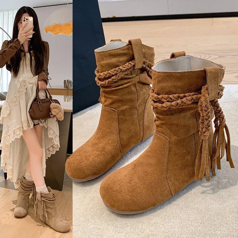 

Осень и зима короткие ботинки универсальные 2025 для通勤堆时尚 женские ботинки новые ретро модные модные ботинки ботинки Мартина простые 42 хаки