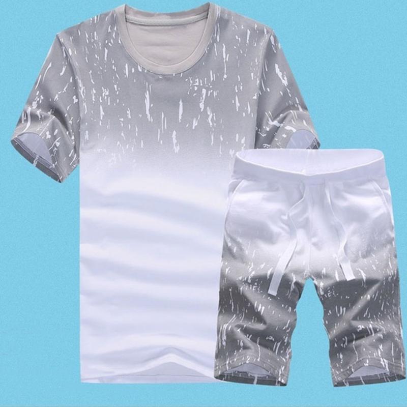 

Хлопковый пуловер с короткими рукавами и круглым вырезом с принтом Мужские футболки S серый