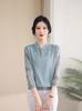 Elegant 2026 Spring/Autumn Knitted Top with Qipao Collar & Gauze Sleeves for Middle-aged and Elderly Women.