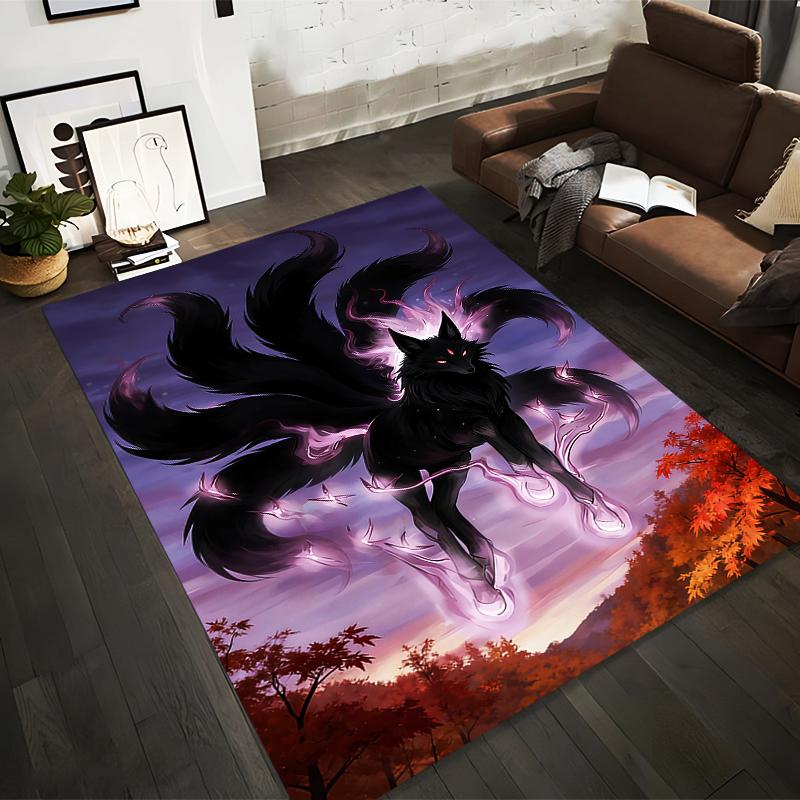 

Black Nine-Tailed Fox Carpet with Mystical Aura and Colorful Sunset Suitable for use as an anti-slip for living room bedroom sofas 40x60cm( 15x23in )