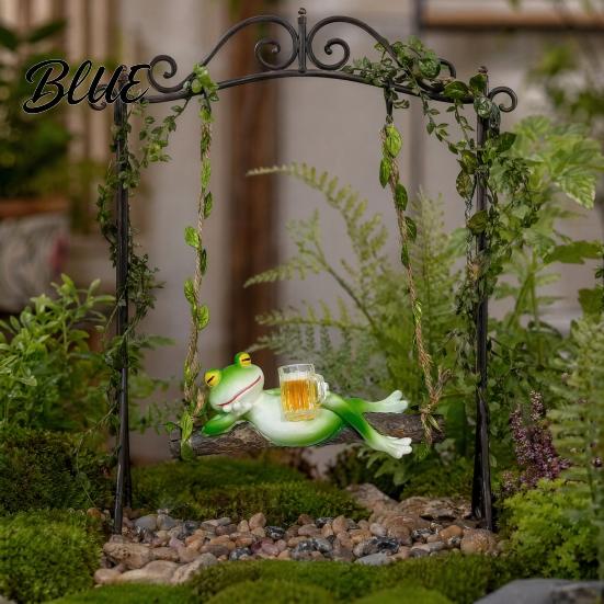 Figure da appendere per esterni, Rana creativa su un'altalena, Ornamento, Carina Decorazione da Giardino in Resina per Alberi, Decorazione Patio Balcone, Statua Micro-Paesaggio Fatina