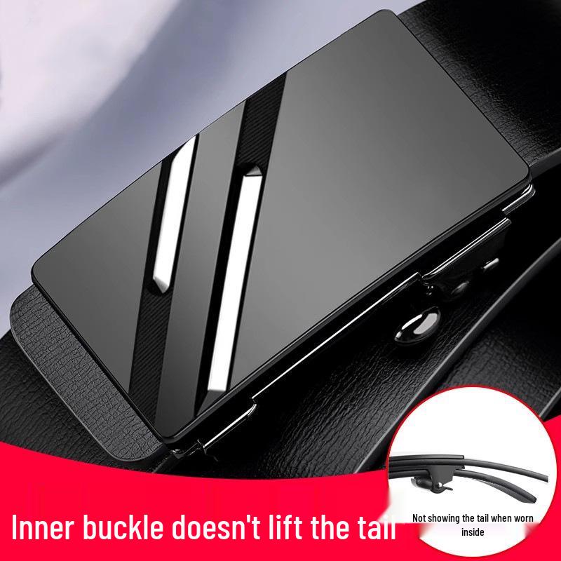 Men s Fashionable Versatile Genuine Leather Automatic Belt Without Buckle 125 cm чёрный