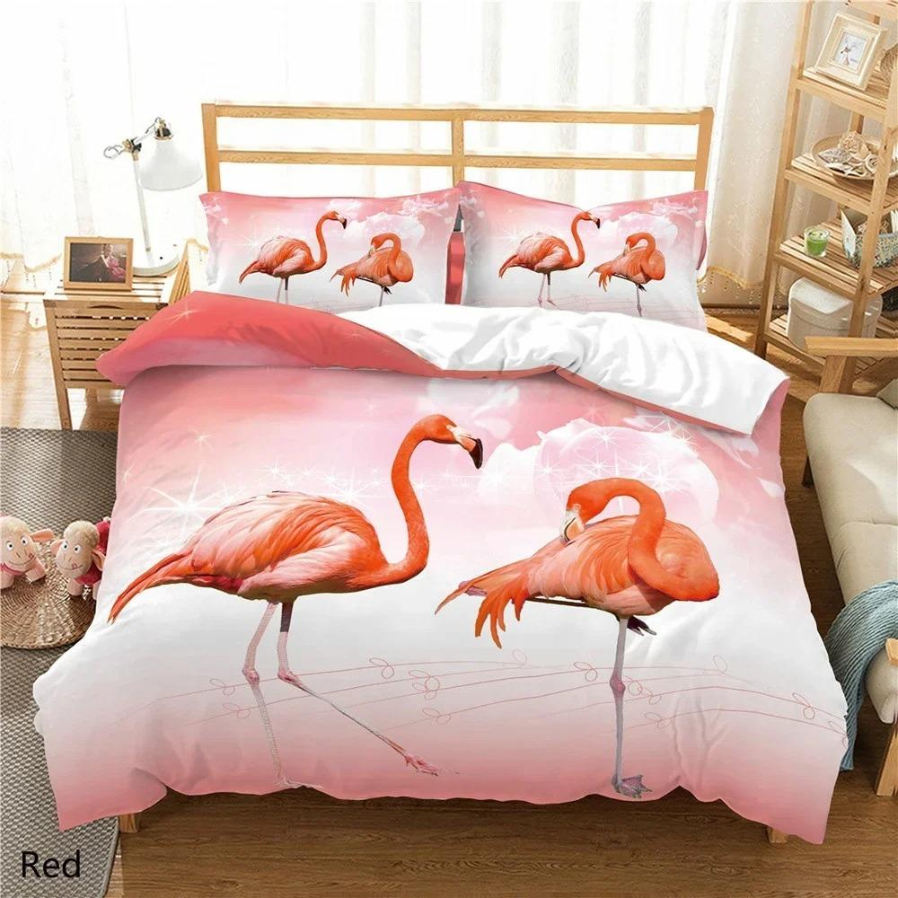 Flamingo Duvet Cover with Pillow Cover Bedding Set(No Filler) 3D Printed PinkWhiteGreen Bed Set for Kids and Adults All Size