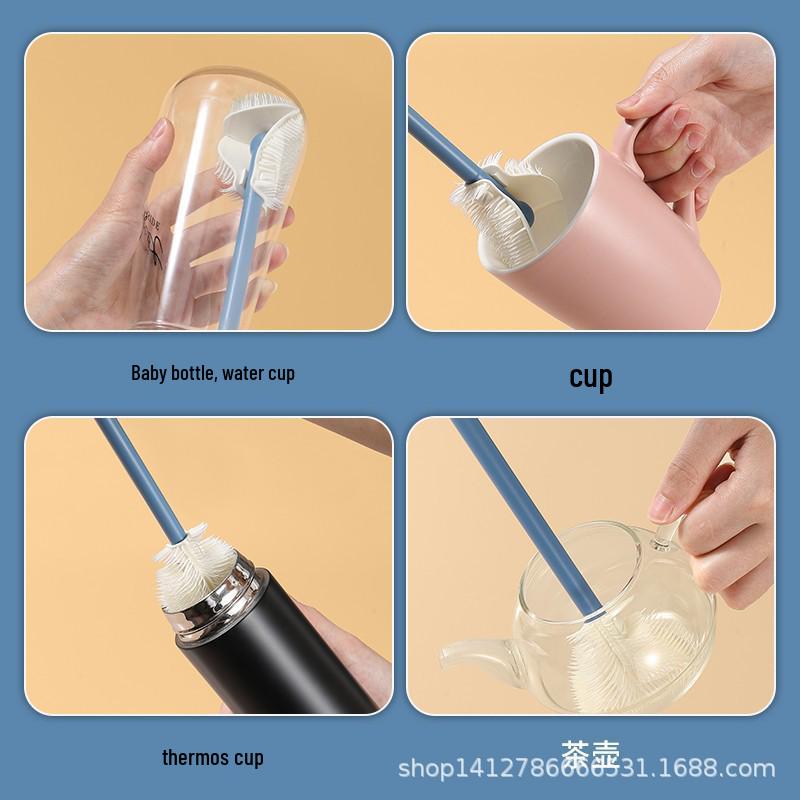 Silicone Rotary Cup & Bottle Cleaning Brush with Long Handle - Foldable & Non-Shedding White Long Handle Cup Brush [1 Piece]