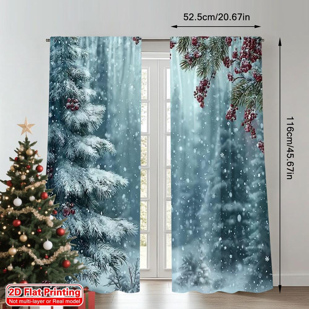 2pcs 2D flat printing Merry Christmas Drapes Forest Winter Machine Washable Polyester Without Electricity Spring Perfect for