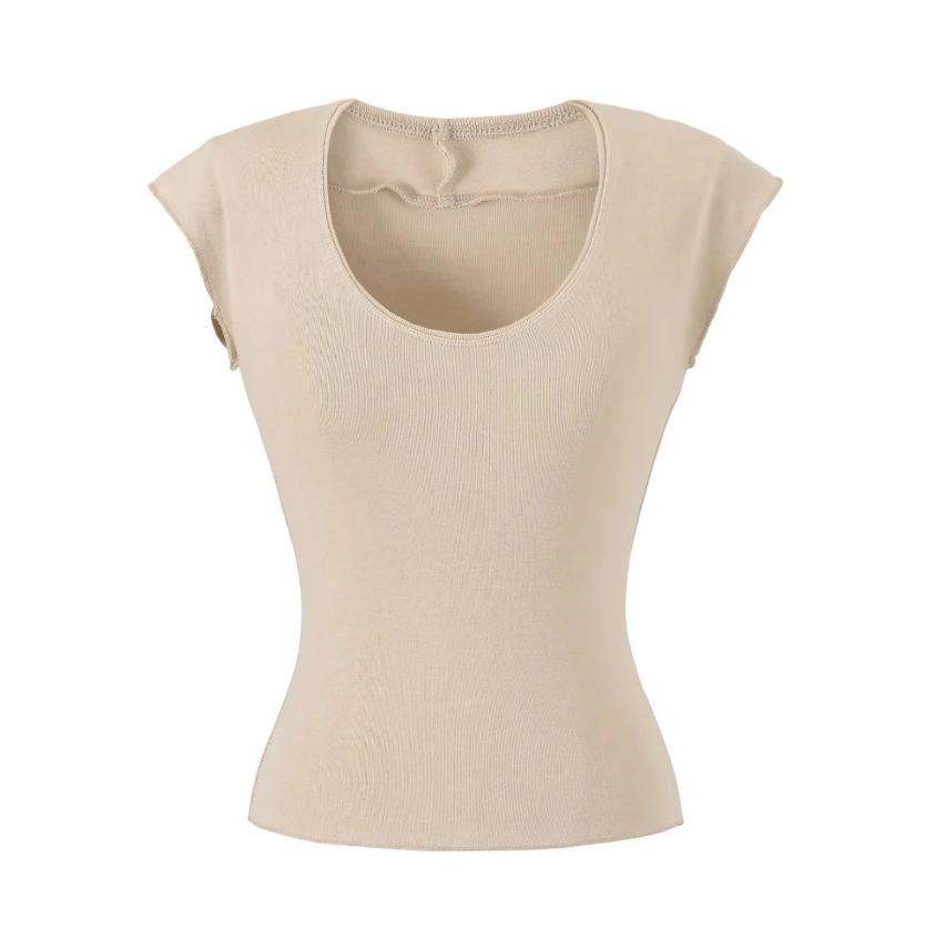 U-neck Short-sleeved T-shirt Women's Summer New American Spice Girl Solid Color Slim-fitting Short Bottom Top