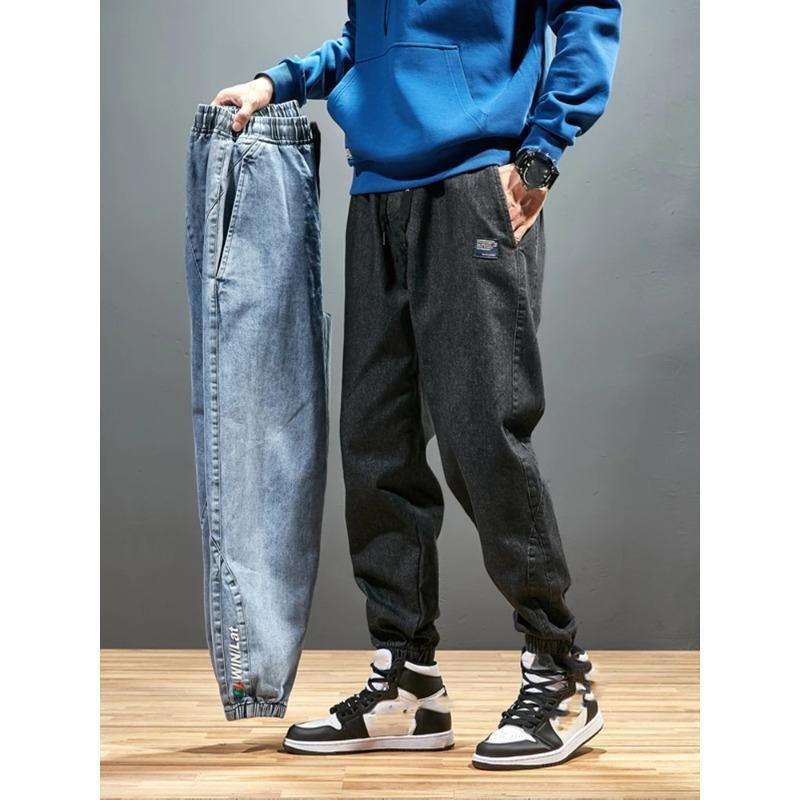 Men's Jogger Jeans Streetwear Black Blue Casual Denim Cargo Pants Stretch Taper Jeans Baggy Trousers
