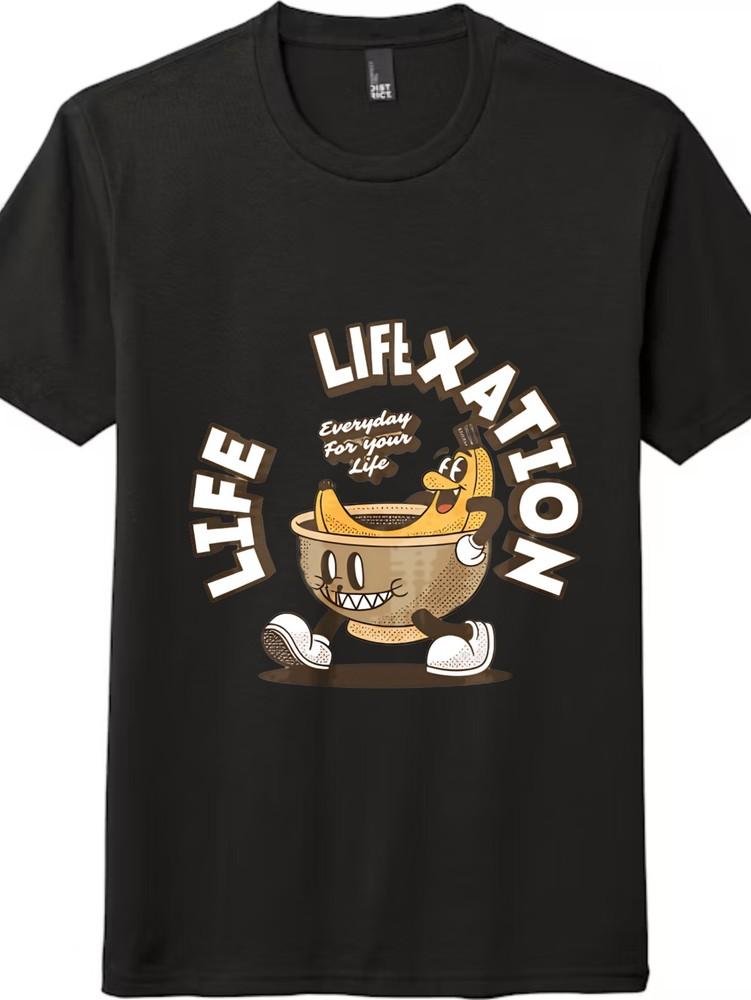 

Retro Life Xation Banana Graphic T-Shirt Casual Trendy Dailyand Social Outings Tee L