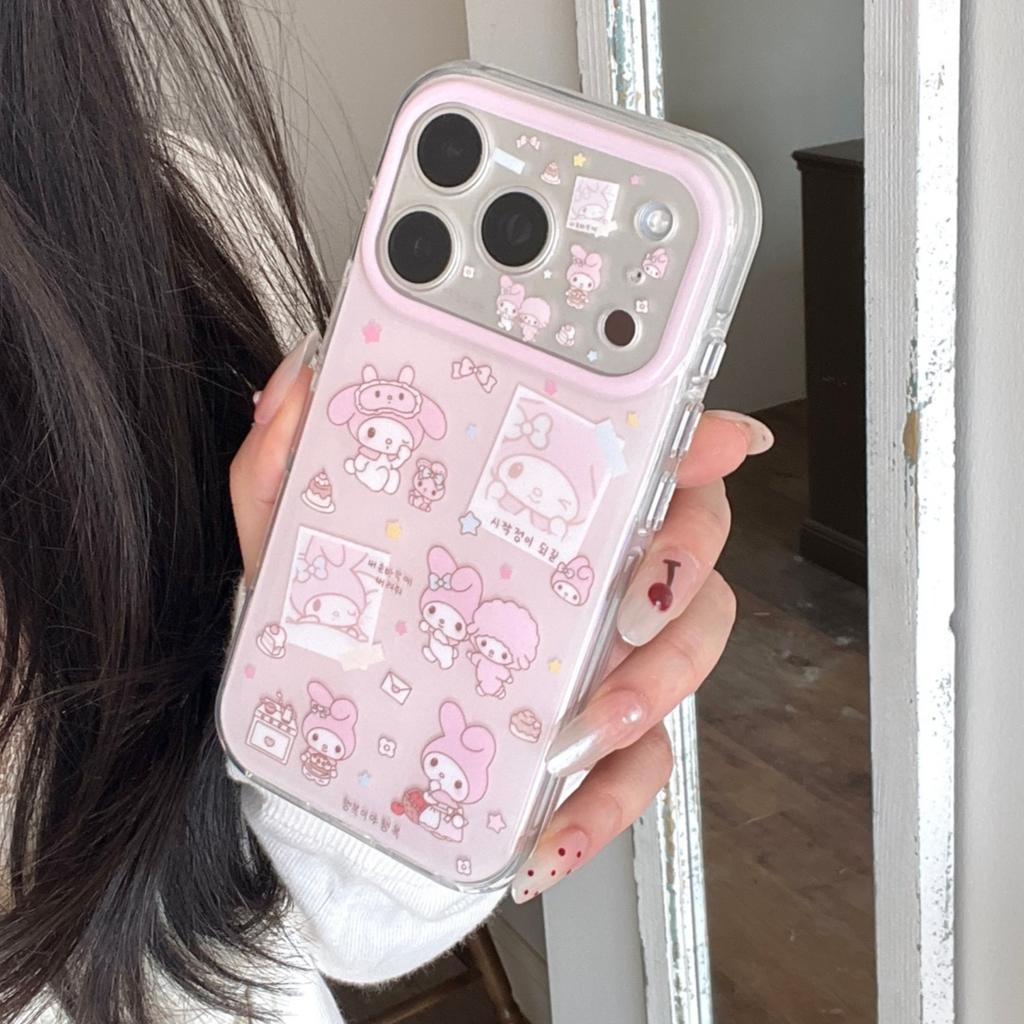 Korean INS Cute Polaroid Melody Phone Case For iphone 17 16 15 Pro Max 17 Pro Double-Layer Shockproof Camera Protective Cover