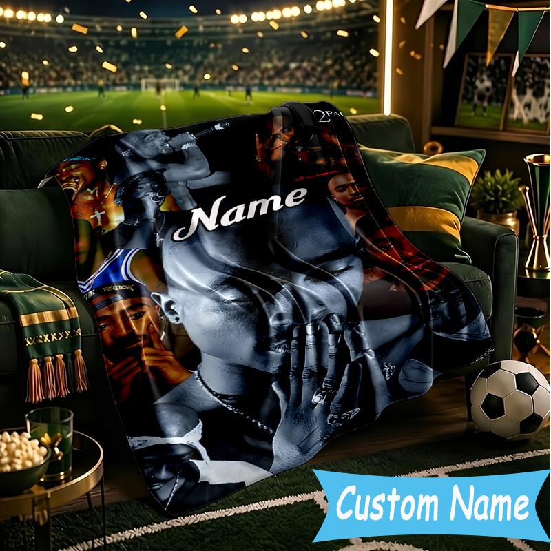 1PC Custom Name Rap Legend Tupac Throws Blanket Flannel Blankets for Couch Bed Gifts for Men Women Travel Picnic Christmas fan Gifts