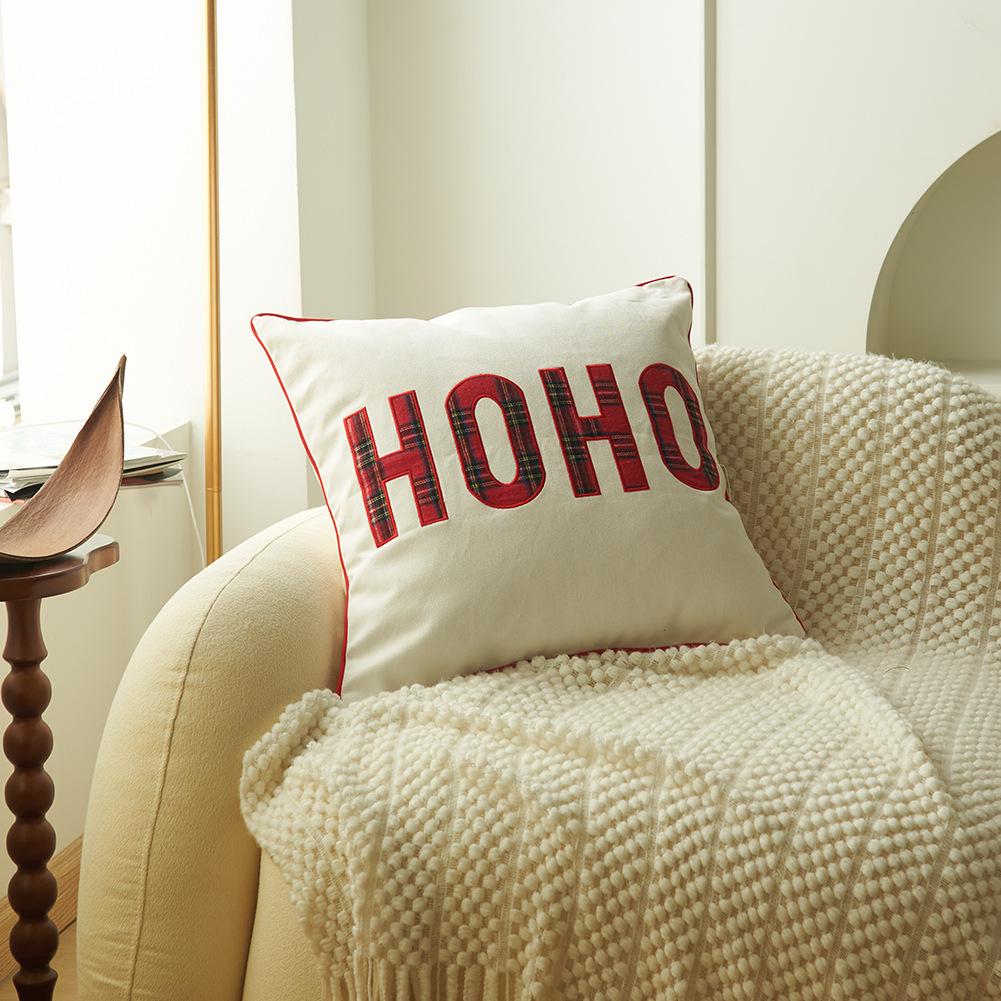 Christmas Plaid Pillowcase with Embroidered Letters