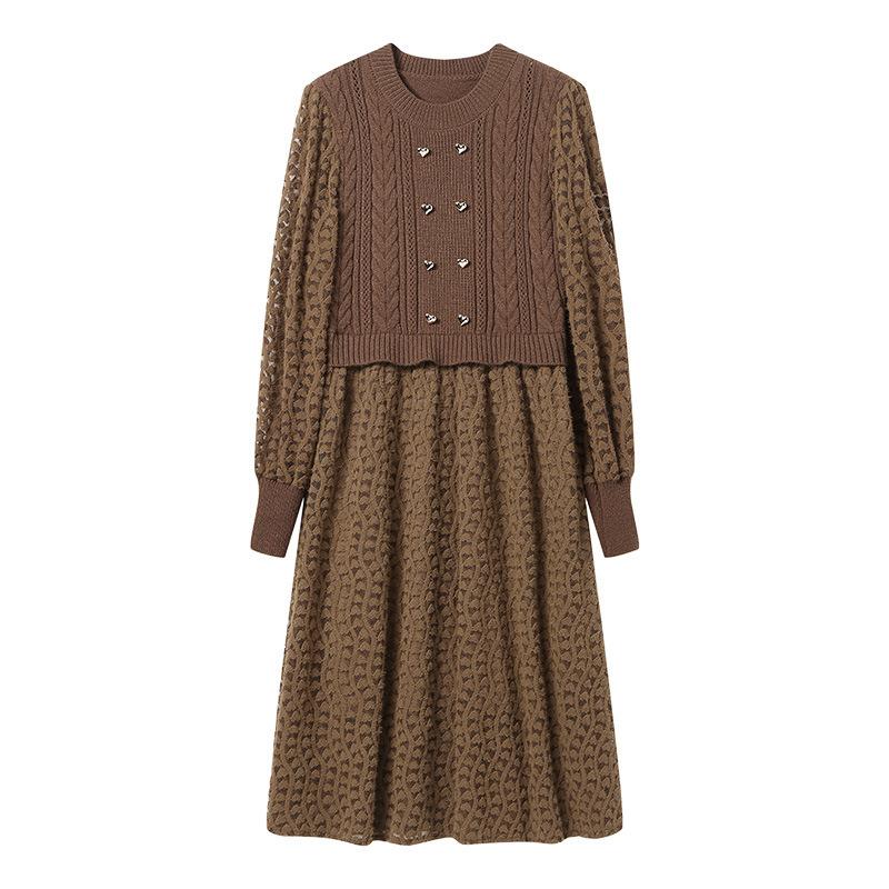 GMXIA Celebrity Knitted Dress Autumn and Winter Women's Fashion High Waist Long Sweater Dresses