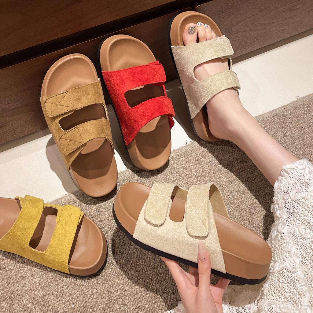 Soft-soled retro platform slippers women's summer 2025 new fashion one-word Velcro outer wear premium sandals