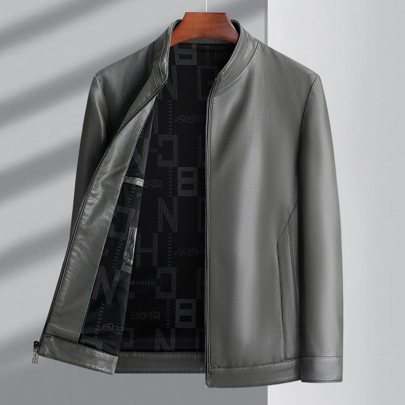 Leather Jacket Spring and Autumn Stand Collar Leather Jacket Men's Casual Middle-aged Dad Wear Sheepskin Leather Jacket Coat