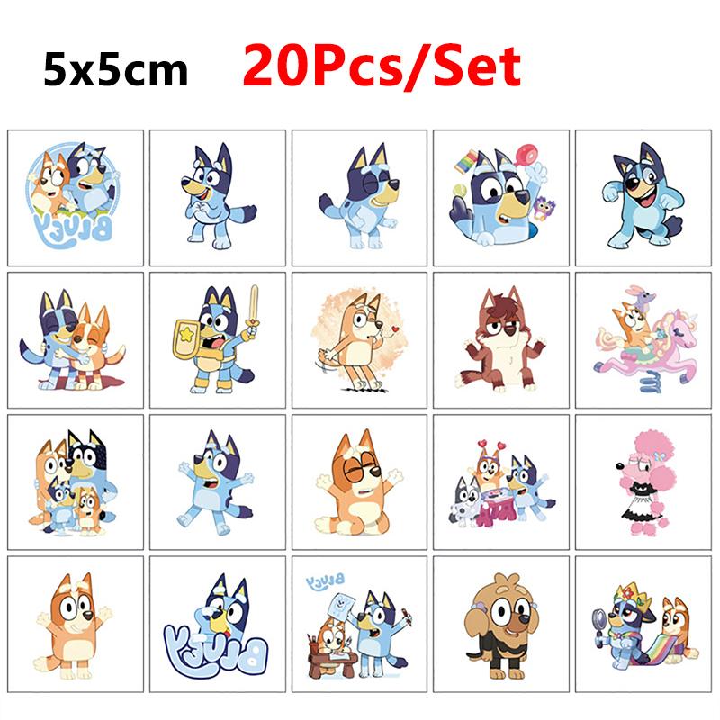 

Блуи Бинго Временные тату-наклейки Синяя собака Аниме Фигурки Мультяшное украшение DIY Наклейки Детские игрушки на день рождения