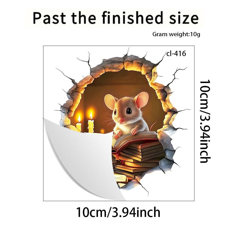 Cozy Cartoon Mouse Reading Book by Candlelight At Mouse Hole Toilet Wall Sticker Self-Adhesive Bathroom Home Decor Art Wholesale