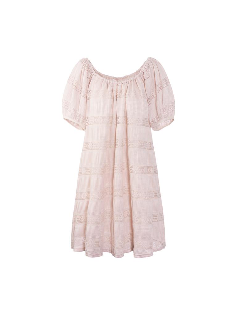 Inner Museum Flower Crochet Shirring Dress (Pink)