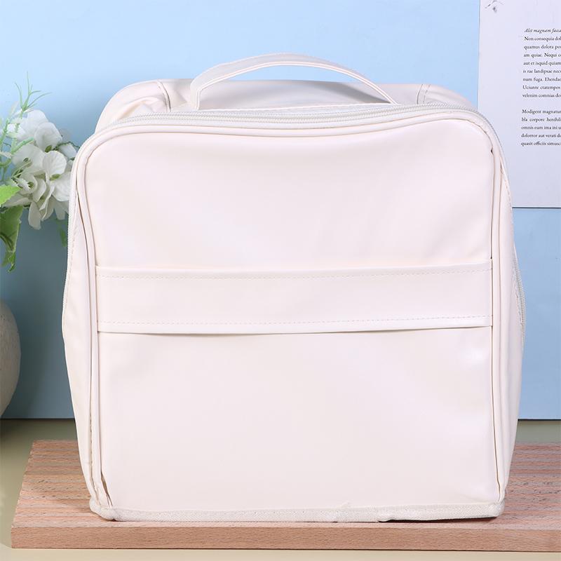 

Portable Standing Makeup Bag Large Capacity Travel Handbag Women S Organizer Simple Pen Bag Business Style Pu Material бежевий