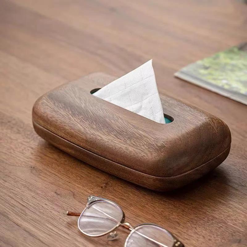 Walnut Wood Tissue Box Cover Holder, Rectangular Design with Removable Lid, Table Decoration Storage Box Kitchens Accessories