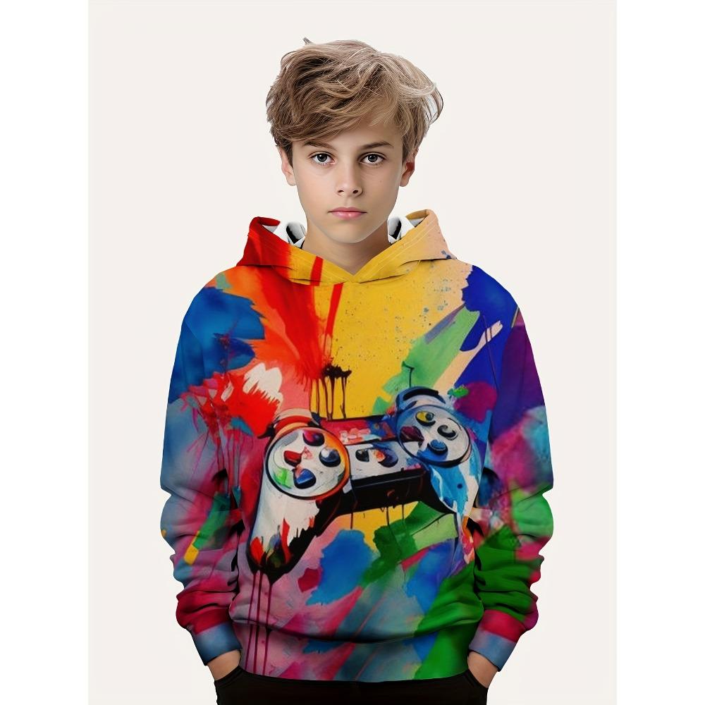 Ropa para niños, sudaderas con capucha para niños, manga larga, estampado de gamepad 3D, ropa para niños de primavera y otoño, ropa informal para exteriores, ropa elegante para niños y niñas, tops