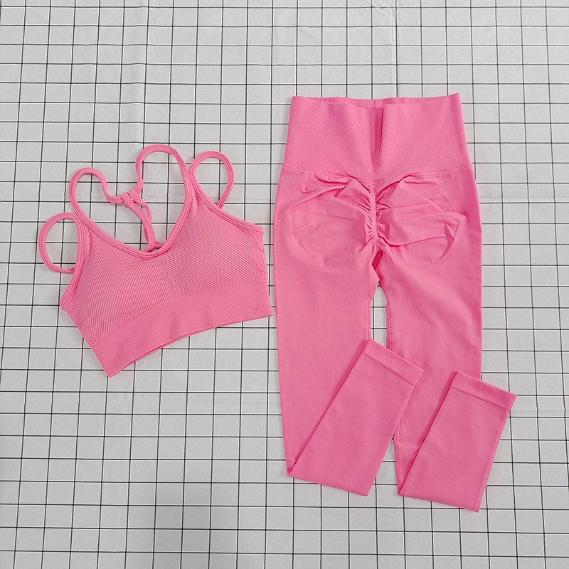 

Suit for Women, Two-Piece Running Training Set, European and American Style Yoga Straps, Beautiful Back Design, Fitness High-Waisted Peach Pants Rose pink S