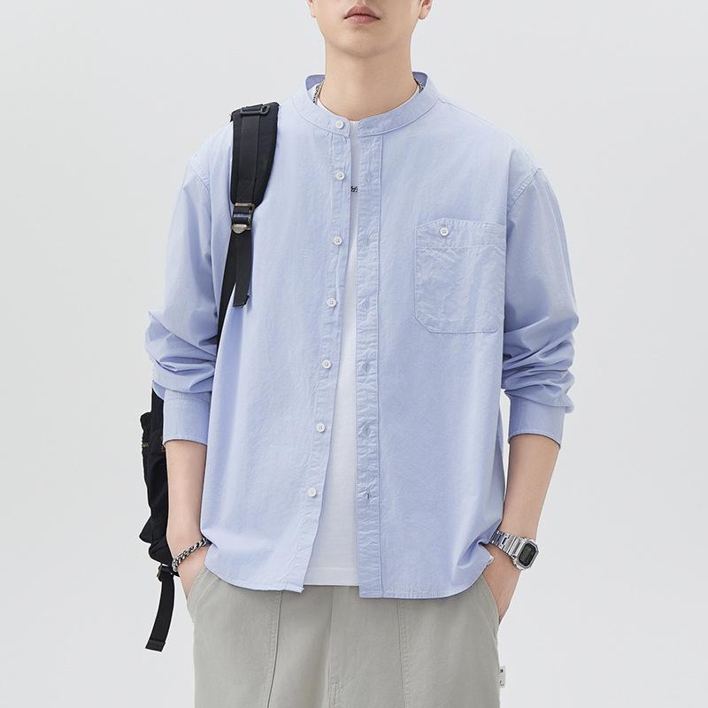 

Мужская модная универсальная свободная повседневная американская рубашка из хлопка с воротником-стойкой, новинка весны 3XL синий